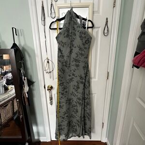 Athena Chiffon Floral Print Dress - Sage Green Floral Halter Maxi Dress Flowy